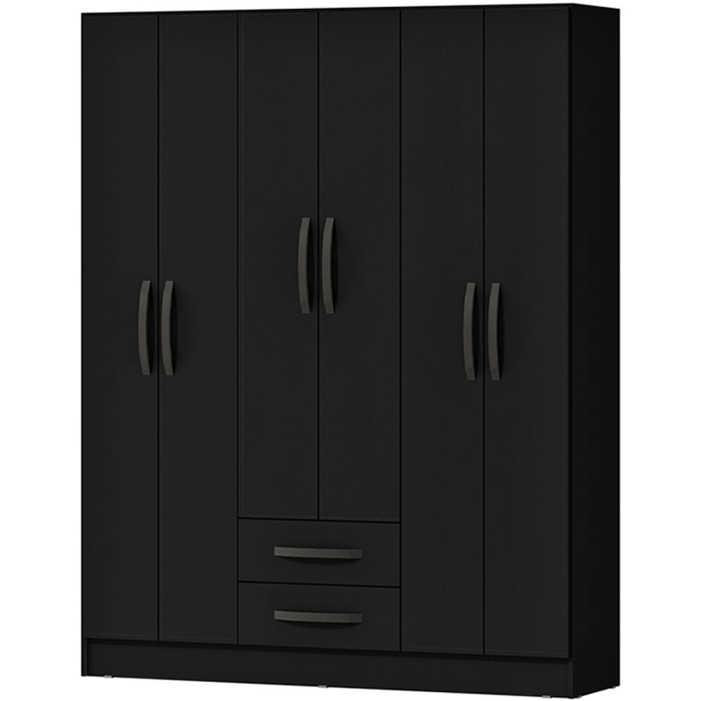 Ropero 6 Puertas 2 Cajones - Negro