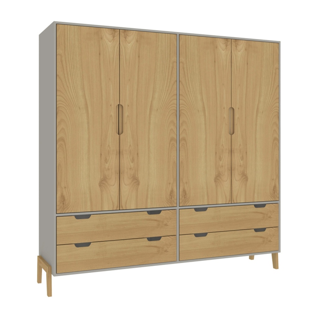 Ropero 4 Puertas - Gris/Wood