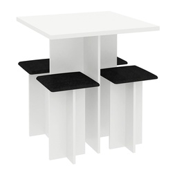 [10103BLANCO/NEGRO] Mesa Comedor con 4 Bancos - Blanco/Negro